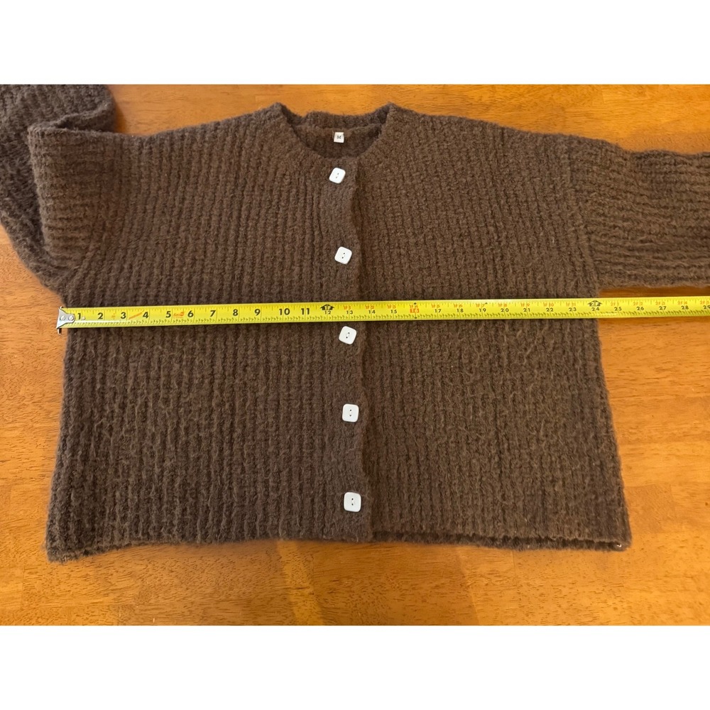 Fashion Women's Brown Chunky Bouclé Knit Button Front Cardigan Sweater Size M - Picture 5 of 8